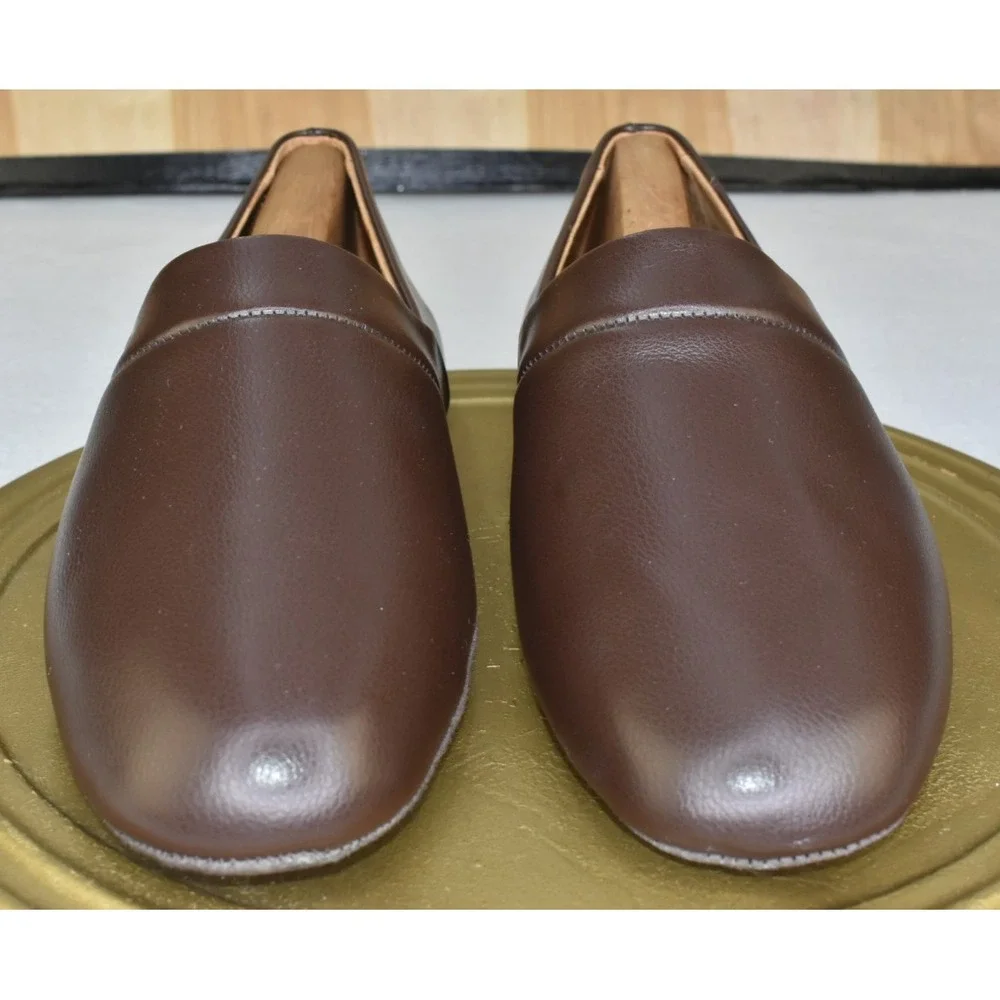 Vermont Country Store Men House Slippers Size 13 Brown Leather Slip On Indoor